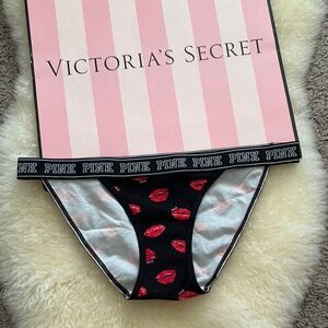 Pink Victoria's Secret Black and Red Lip Print Panties